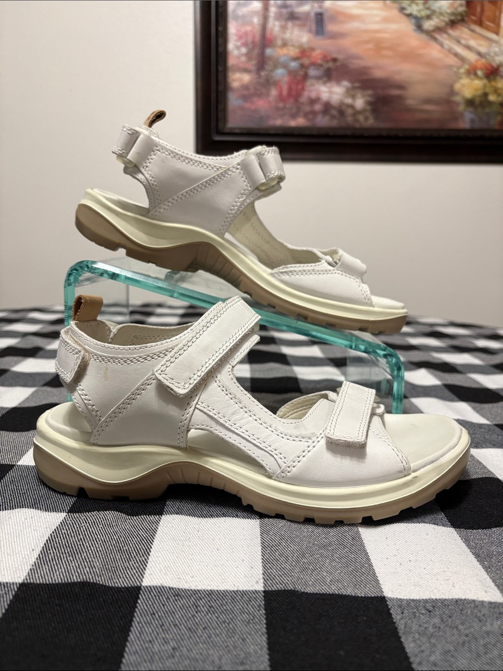 Ecco 3 Strap Leather Sports Sandals Women's Size 39/ 8 Off White Cream Hiking